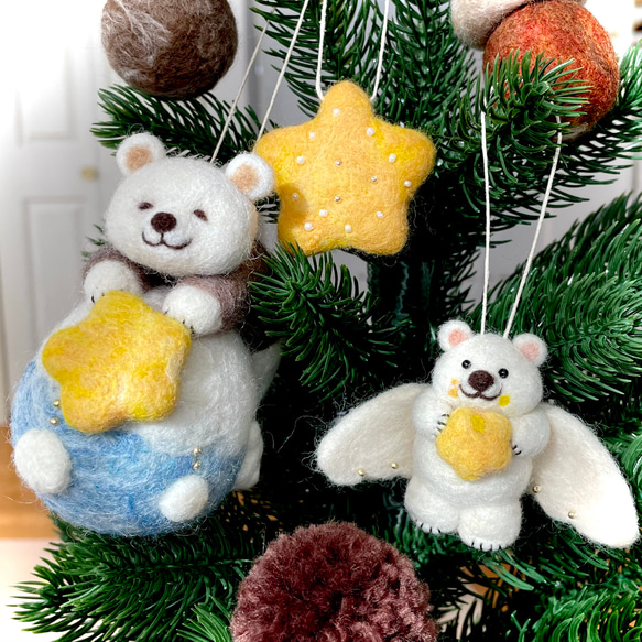 星を運ぶシロクマさんのクリスマスオーナメント　3点セット　 16枚目の画像