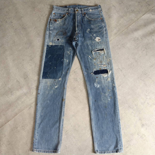 W32表記 リペアカスタム usa製 リーバイス 501 リメイクデニム