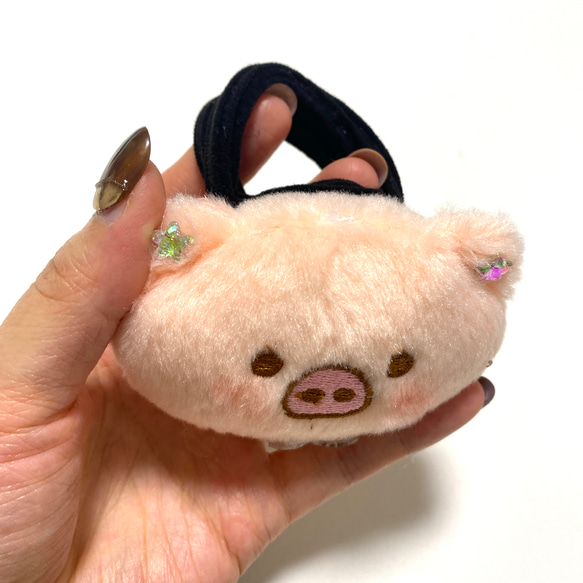 F409【子供用ミニヘアゴム/高品質】豚ちゃん ヘアゴム Coco