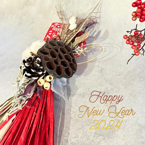 正月飾り しめ縄リース 玄関飾り お正月 ワインレッド♡ 分厚 