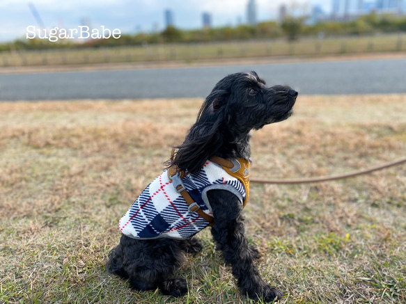 犬服 マイクロ フリース カジュアル おしゃれ 可愛い チェック柄 シンプル ふわふわ タンクトップ 5枚目の画像