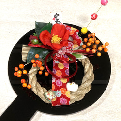 『特割』"福を彩る　赤い椿と鶴亀のお正月しめ縄飾り"『お正月ハンドメイド2024』 2枚目の画像