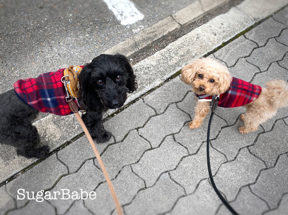 犬服 フリース カジュアル おしゃれ 可愛い レッド タータン チェック柄 タンクトップ 4枚目の画像