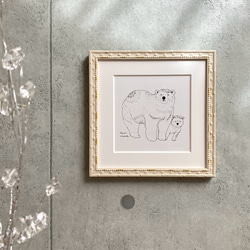 シロクマ親子』ましかく額装ポスター(20㎝角) ⚫︎額が選べます