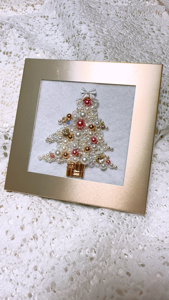 とってもかわいいクリスマスツリー、パール、インテリアパネルです 7枚目の画像