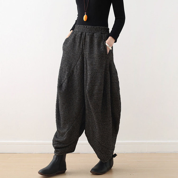 即納】ふっくら膨らむ愛されシルエット♪ストライプ柄バルーンパンツ