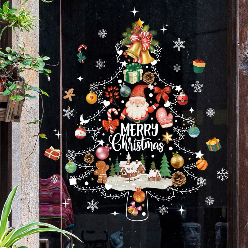 クリスマス ウォールステッカー 窓 飾り 雪 サンタ クリスマスツリー 2本 ウォールステッカー ST15 クリスマスツリー サンタ プレゼント 癒す