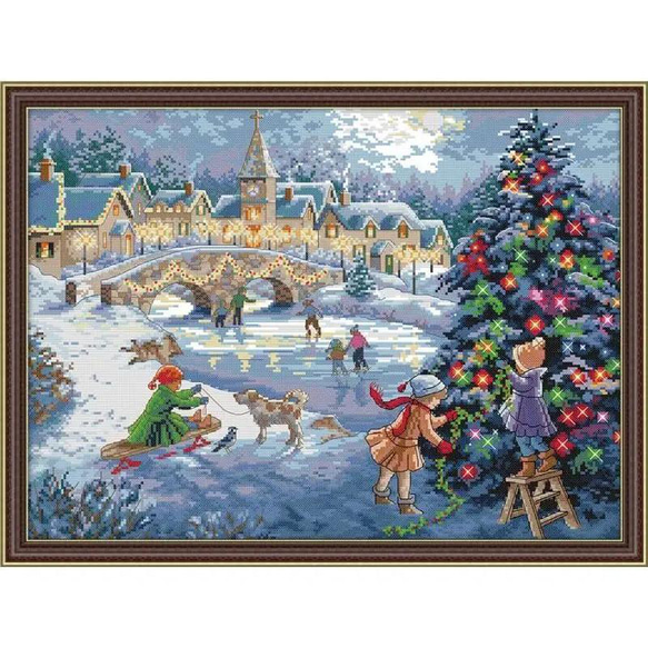 送料無料】☆クリスマスの風景① 14ct☆クロスステッチ刺繍キット