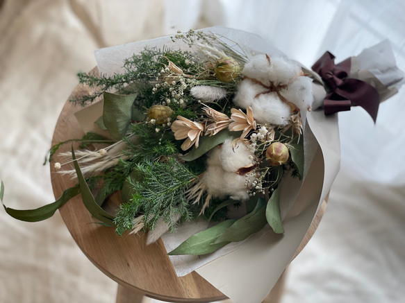 コットンフラワーの冬スワッグ】コットン スワッグ ドライフラワー  