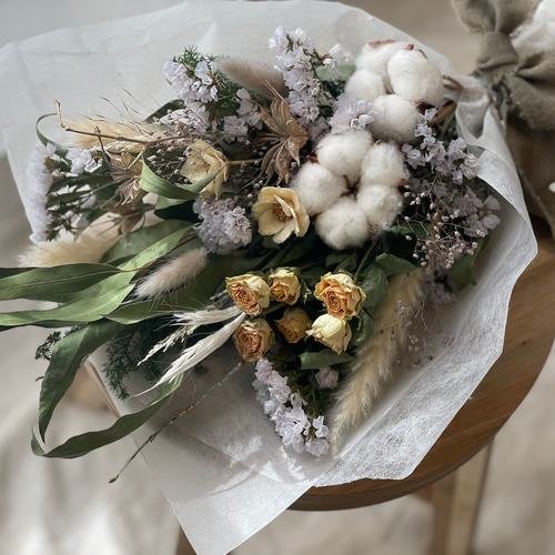 コットンフラワーの冬スワッグ】スワッグ ドライフラワー クリスマス  