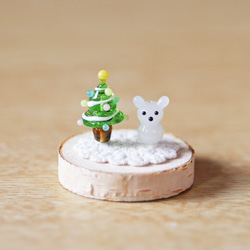 小さな ガラス細工のクリスマスツリー ＆ 飾れるガラスビーズ 雪うさぎ