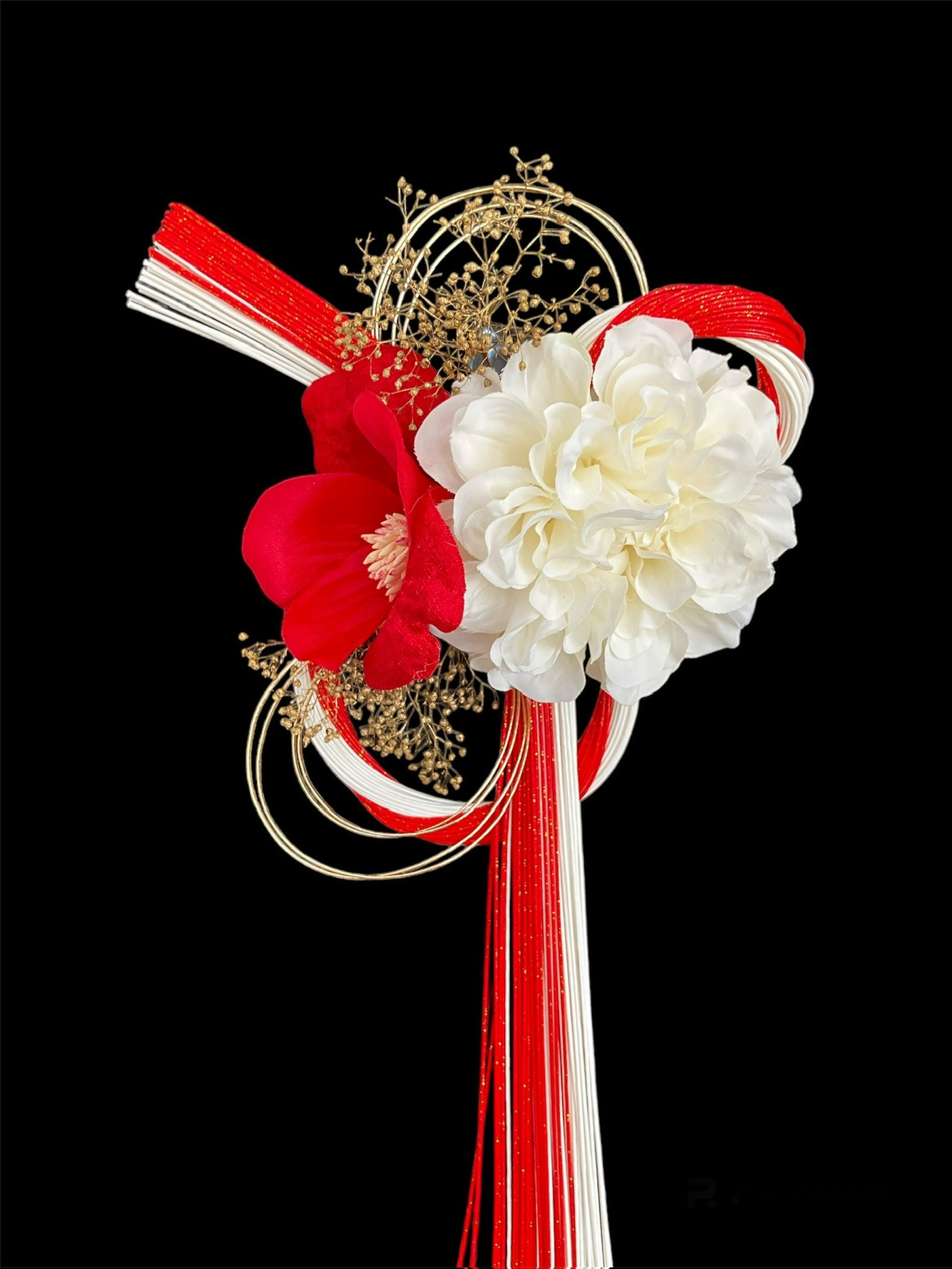 sample〉しめ縄 正月 しめ飾り handmade 〈紅白椿〉