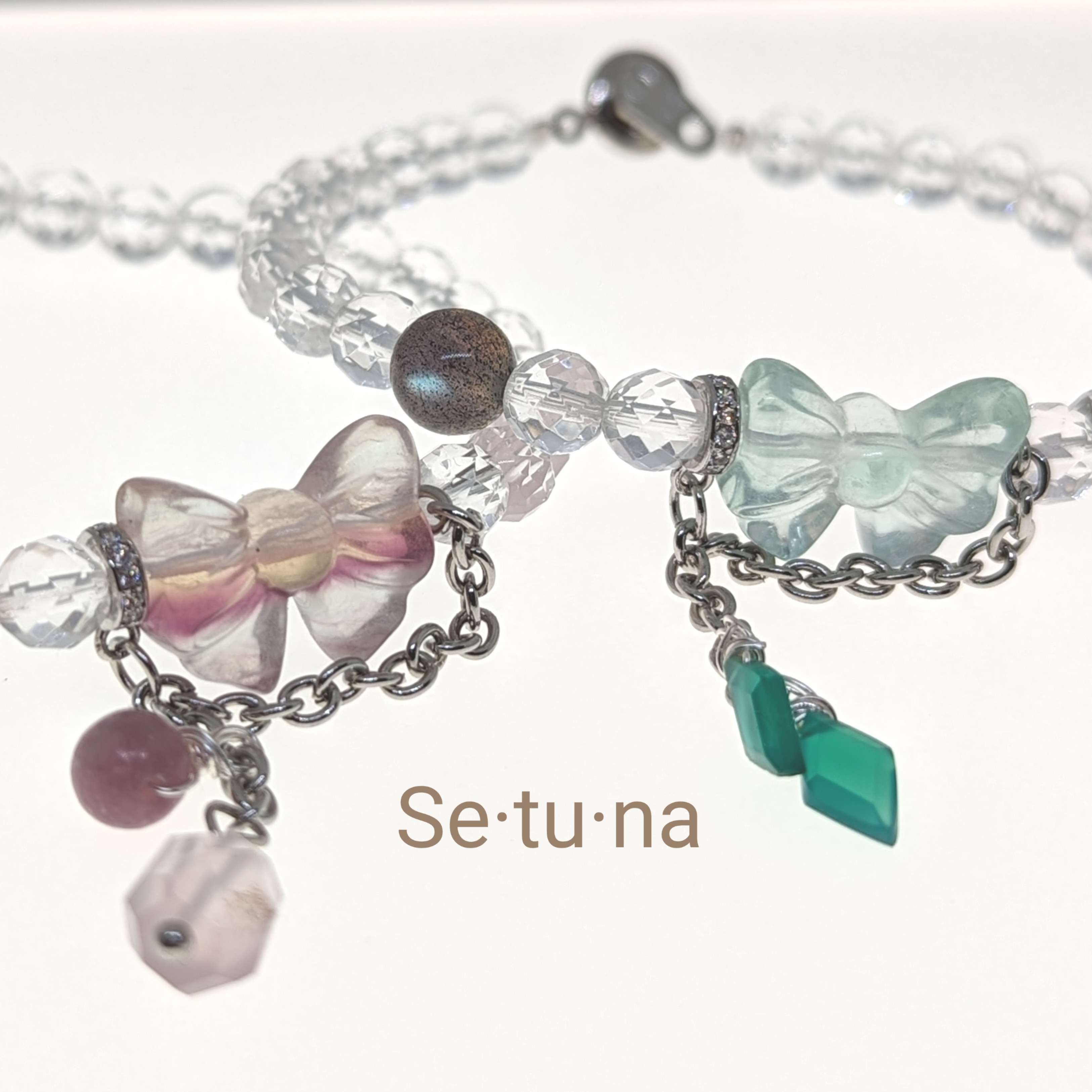 フローライトのリボン｡⁠◕⁠‿⁠◕⁠｡ブレスレット〜水晶