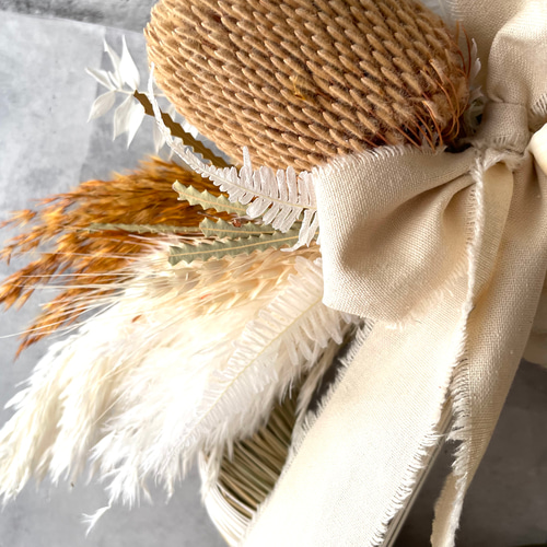 ドライフラワーしめ飾り1 バンクシアとパンパスのしめ縄飾り お正月の