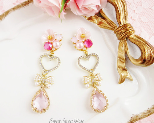 再販】Flower Bijou & Sweet Drop イヤリング ピアス ビジュー