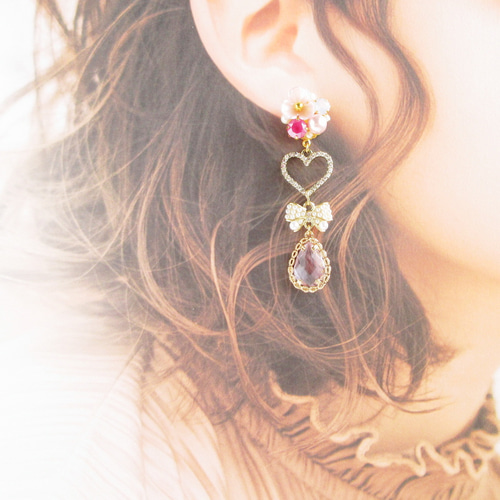 再販】Flower Bijou & Sweet Drop イヤリング ピアス ビジュー