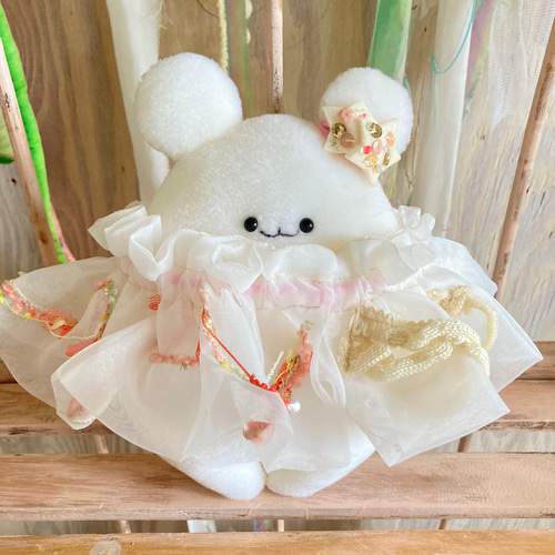 ぷに ぬいぐるみ ホイップクリームのドレス、星の髪飾り3点セット 