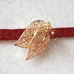 ●帯留/帯留め leaf red 8枚目の画像