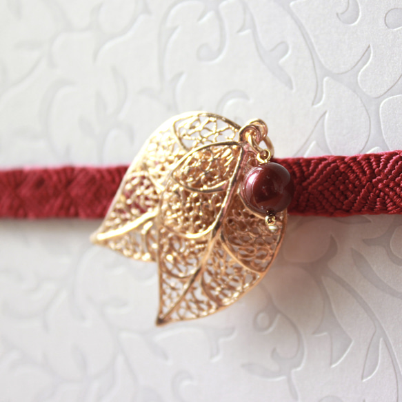 ●帯留/帯留め leaf red 10枚目の画像