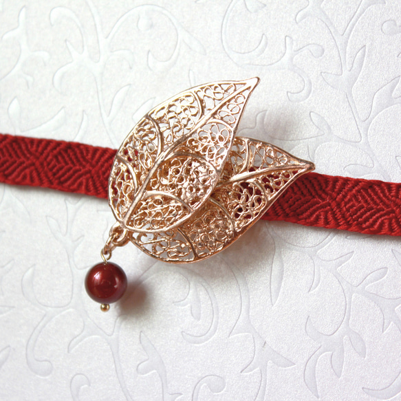 ●帯留/帯留め leaf red 6枚目の画像