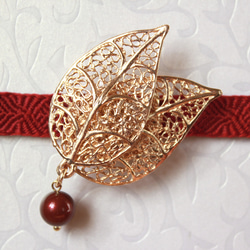 ●帯留/帯留め leaf red 2枚目の画像