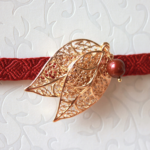 ●帯留/帯留め leaf red 9枚目の画像