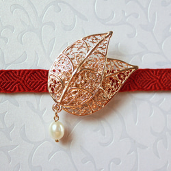 ●帯留/帯留め leaf pearl 4枚目の画像