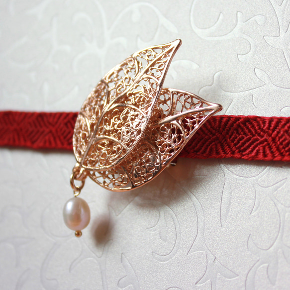 ●帯留/帯留め leaf pearl 5枚目の画像