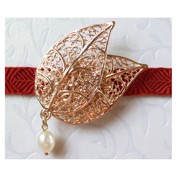 ●帯留/帯留め leaf pearl 1枚目の画像