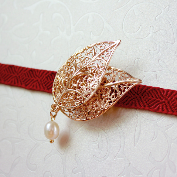 ●帯留/帯留め leaf pearl 7枚目の画像