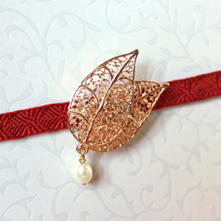 ●帯留/帯留め leaf pearl 3枚目の画像