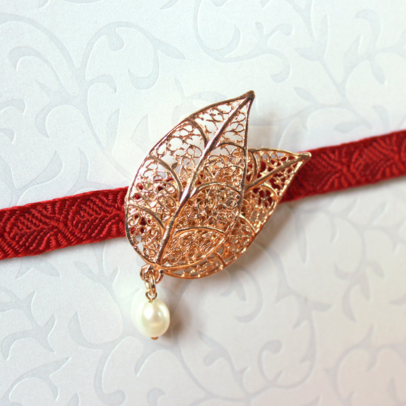 ●帯留/帯留め leaf pearl 3枚目の画像