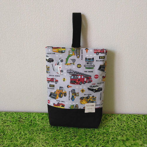 しばいぬ 入園グッズ5点 はたらくクルマ ハンドメイド はたらく車のご入園ご入学5点セット グレー レッスンバッグ j