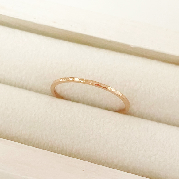 K18ピンクゴールド 丸つち目 細リング 指輪・リング 4jewelry