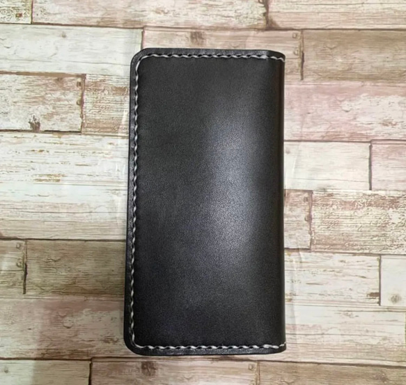 2枚ポケット付き 栃木レザー ブラック iPhoneケース 本革 手帳型 2枚