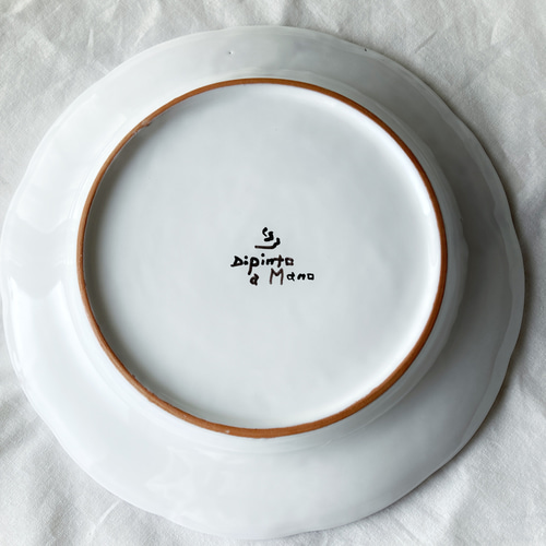絵皿 26cm マヨリカ焼き イタリア陶器 幾何学模様 コバルト 絵皿 26cm マヨリカ焼き イタリア陶器 幾何学模様 コバルト