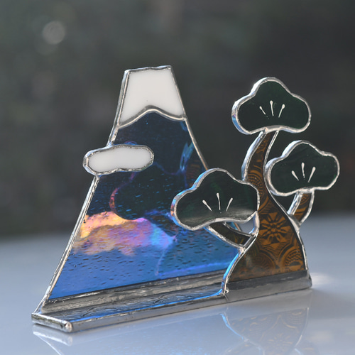 ステンドグラス キラキラ 富士山と松 お正月 その他インテリア雑貨