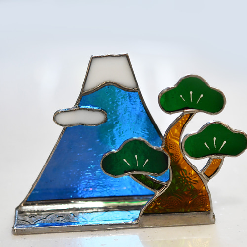 ピーちゃんステンドグラス　日月富士 ステンドグラス キラキラ 富士山と松 お正月 その他インテリア雑貨