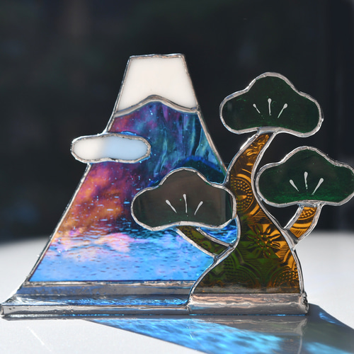 ステンドグラス キラキラ 富士山と松 お正月 その他インテリア雑貨