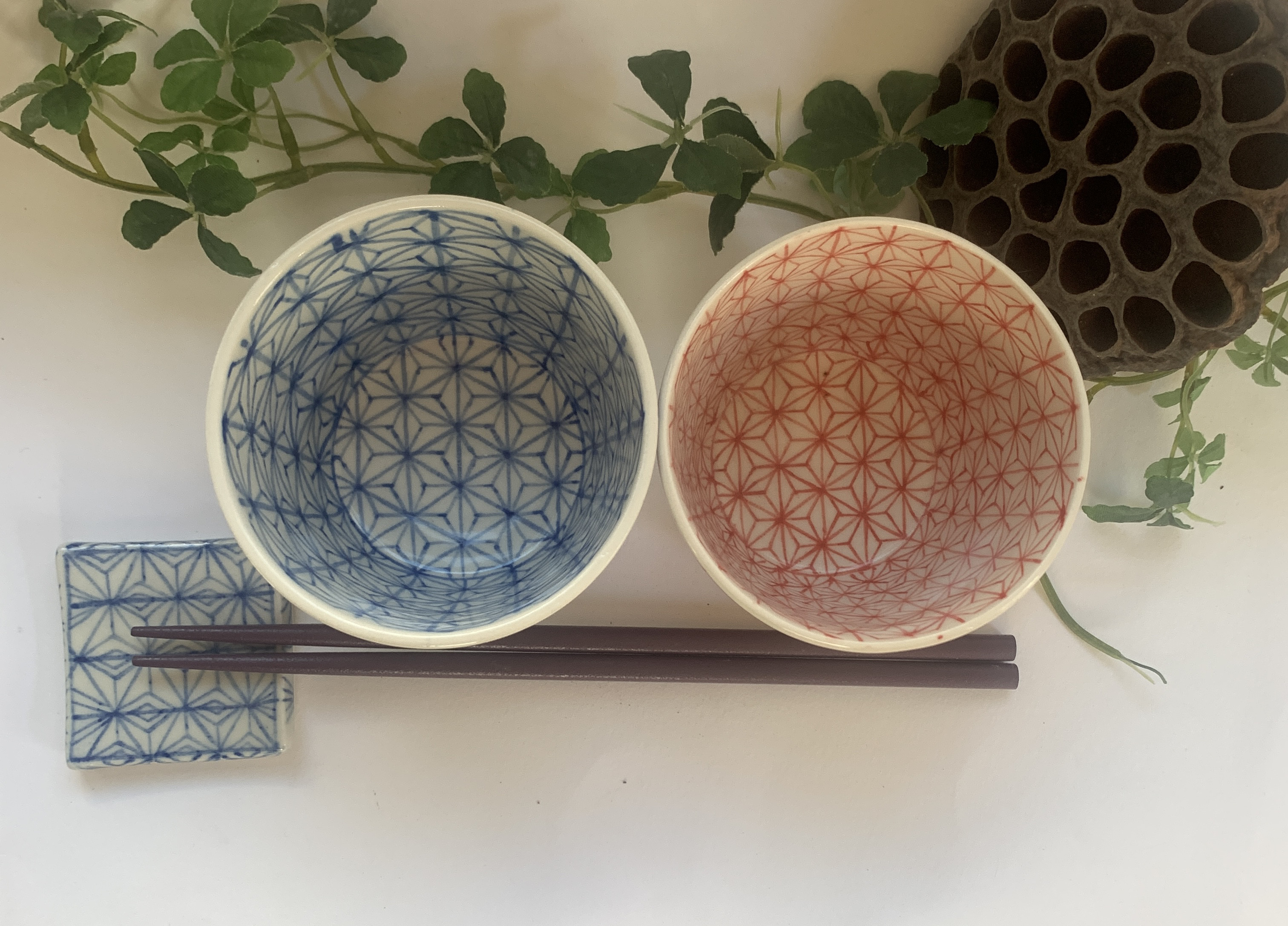 麻の葉総絵付そば猪口（赤青セット）