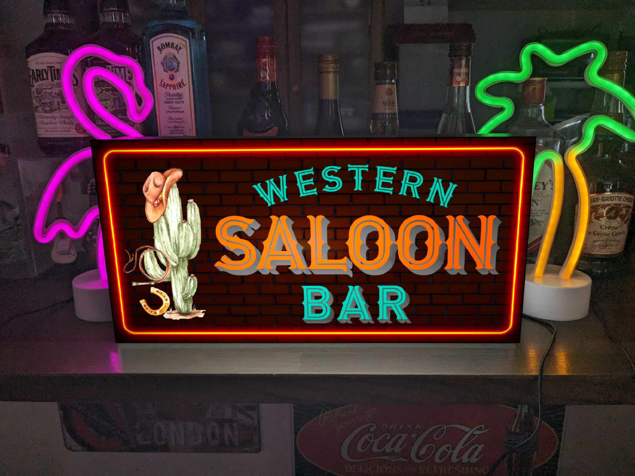 【Lサイズ】ウエスタン カウボウイ カントリー 西部劇 サルーン BAR ビール 店舗 看板 置物 雑貨 ライトBOX