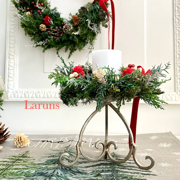 キャンドルスタンド　スギとヒノキのクリスマス木の実達のクリスマススタンド　ギフトにも　キャンドル付き 6枚目の画像