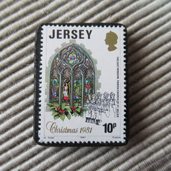 ジャージー島　クリスマス切手ブローチ9137 1枚目の画像
