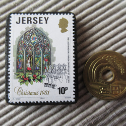 ジャージー島　クリスマス切手ブローチ9137 3枚目の画像