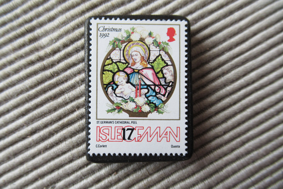 マン島　クリスマス切手ブローチ9139 1枚目の画像