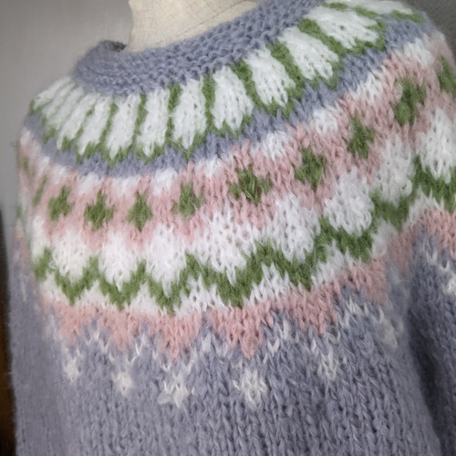 手編み✿　ややゆったりセーター筋入り丸ヨーク　パフスリーブ　イタリア製マージア 手編みモヘヤ丸ヨークセーター ニット・セーター パルコ 通販 16899153