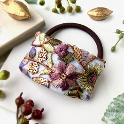 パープルカラー ツユクサ パンジー 花 ヘアゴム パープルカラー