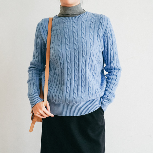 ☆即納☆なんとなくおしゃれ ケーブルニット ウール100％ 空色 231103