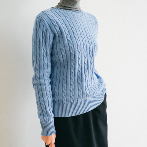 ☆即納☆なんとなくおしゃれ ケーブルニット ウール100％ 空色 231103