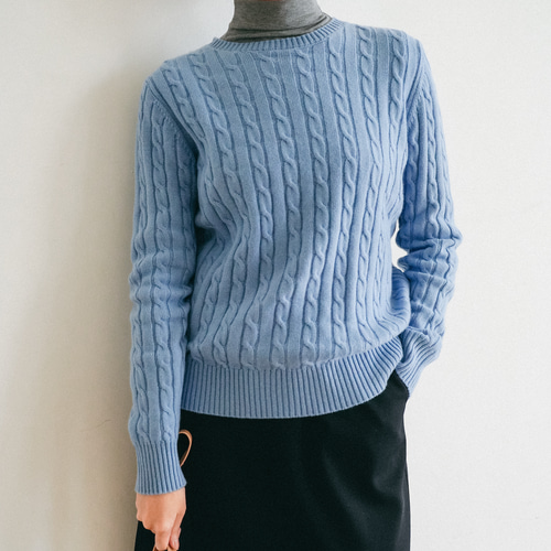 ☆即納☆なんとなくおしゃれ ケーブルニット ウール100％ 空色 231103  